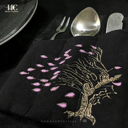Symphony Tree Velvet Embroidered Table Set