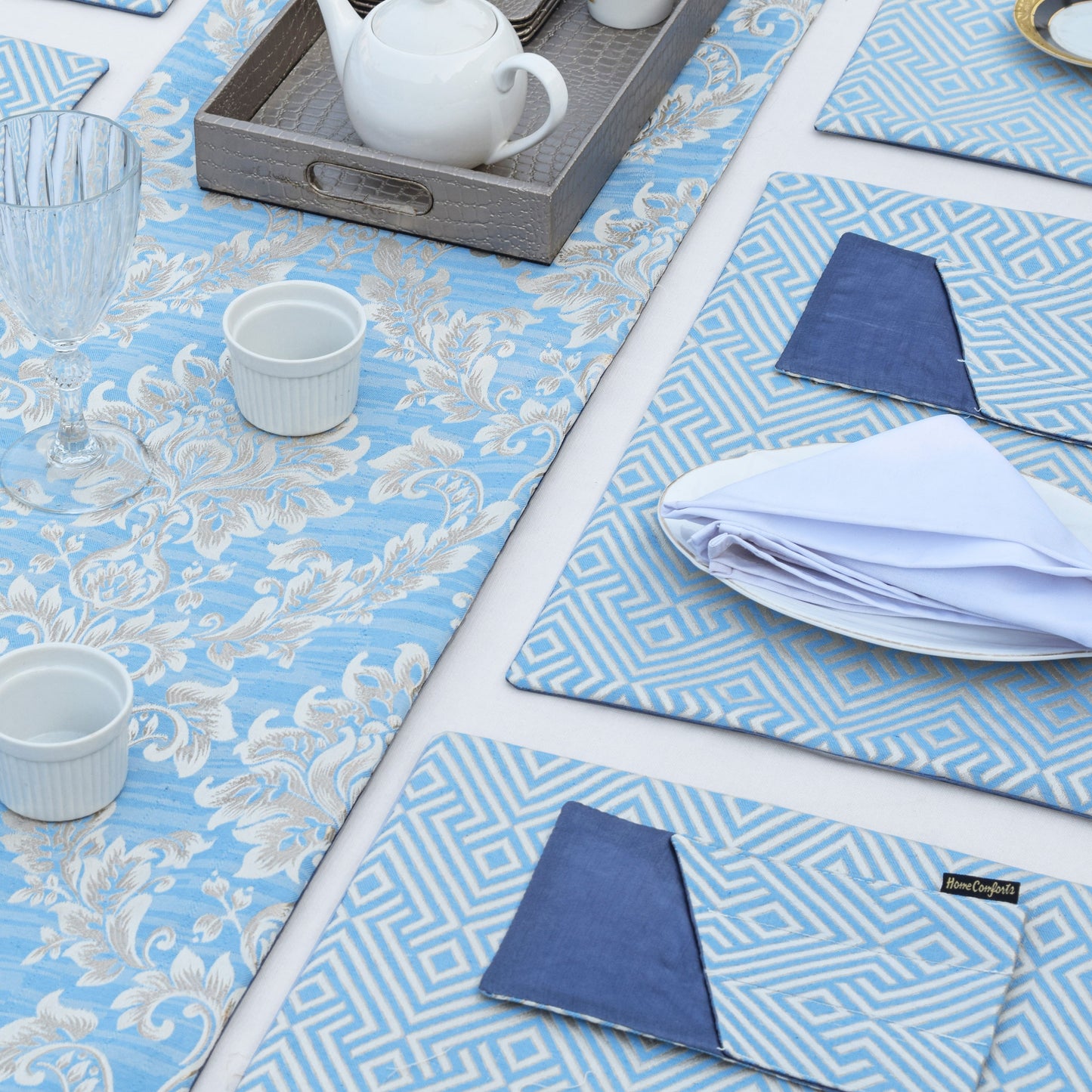Majestic Bonanza Pearl Blue Silk Table Set
