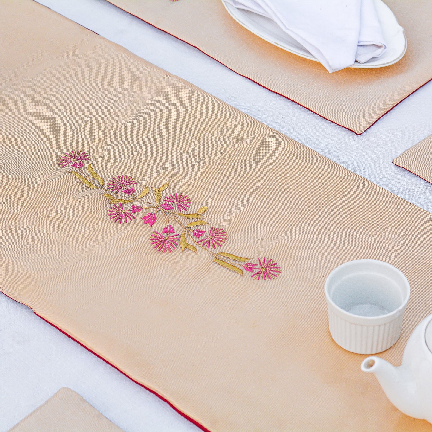 Daffodil Silk Tissue Skin Embroidered Table Set