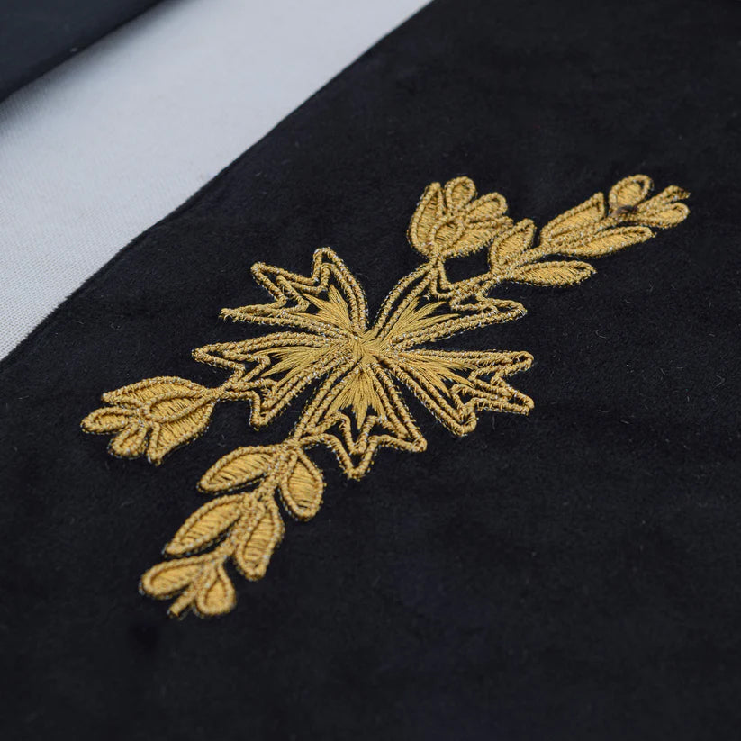 Black Lotus Embroidered Velvet Table Set