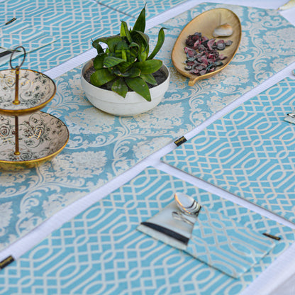 Carlson Coral Blue Silk Table Set