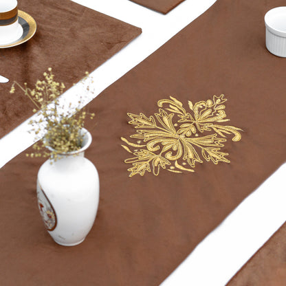 Trafford Brown Embroidered Velvet Table Set