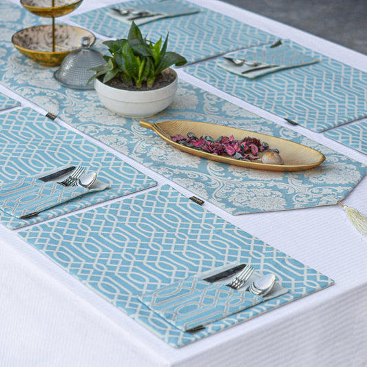 Carlson Coral Blue Silk Table Set