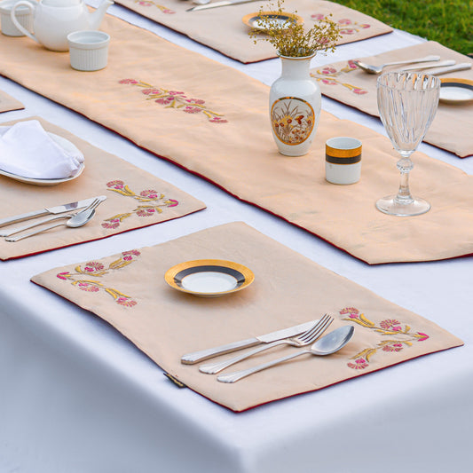 Daffodil Silk Tissue Skin Embroidered Table Set